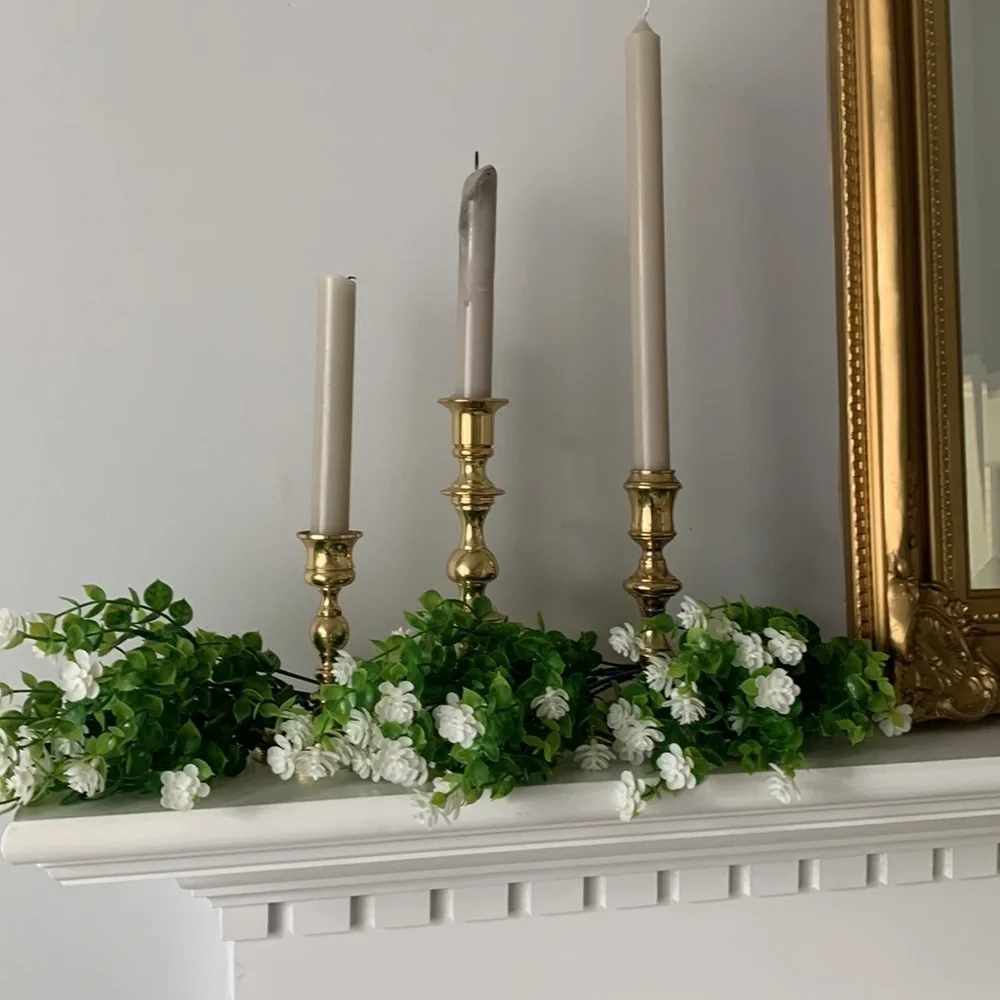 Faux‎ greenery set of 3  stems white flowers home Decor spring summer